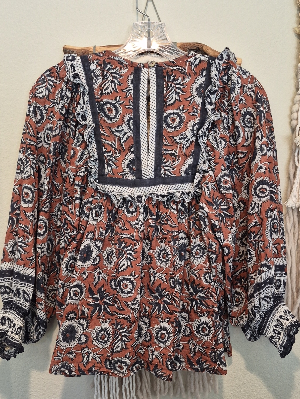 Cleobella Organic Cotton Floral Amy Blouse in Sienna Block Print, XS, NWOT - Picture 7 of 11